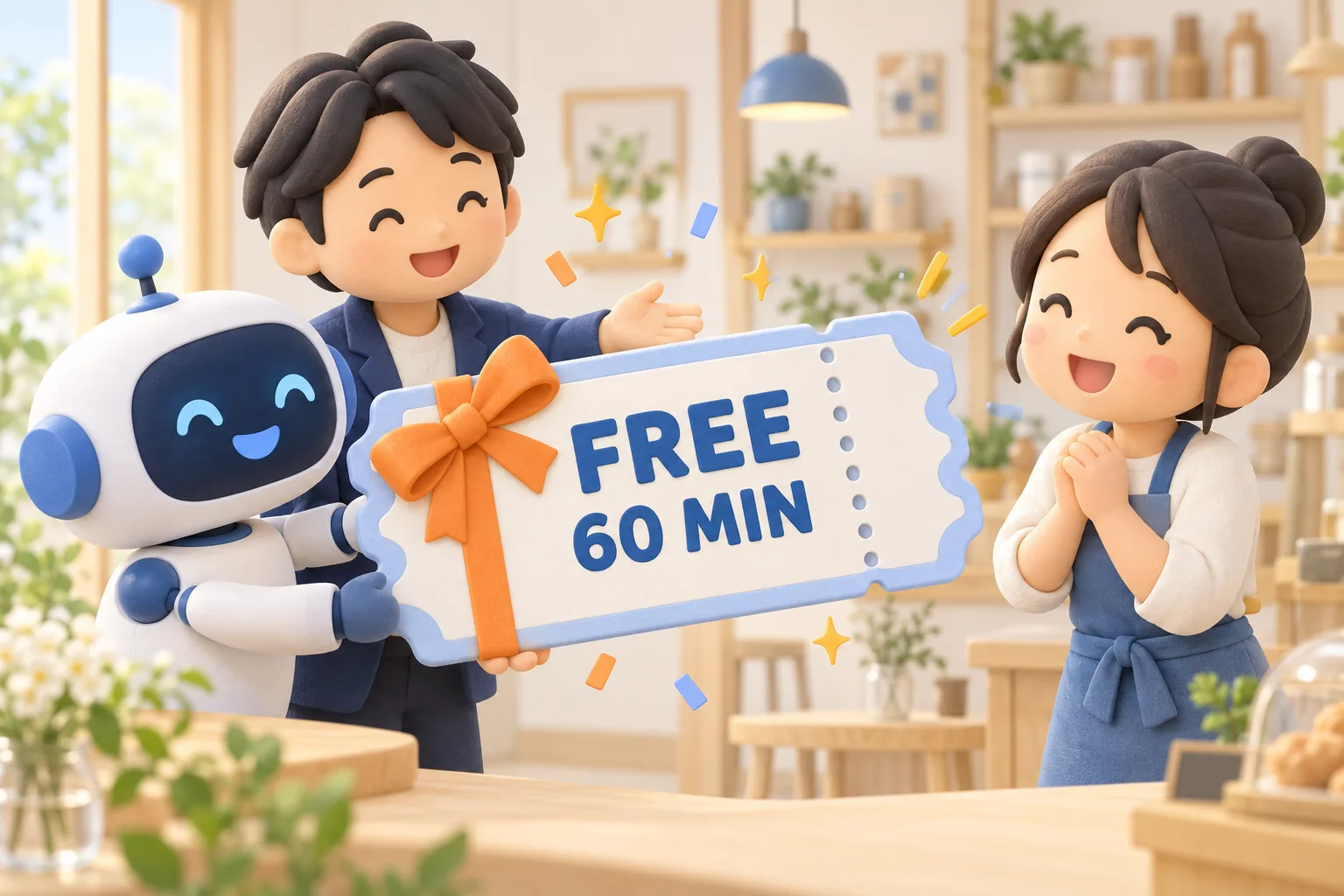 60分の無料相談をプレゼントするチケットの3Dイラスト