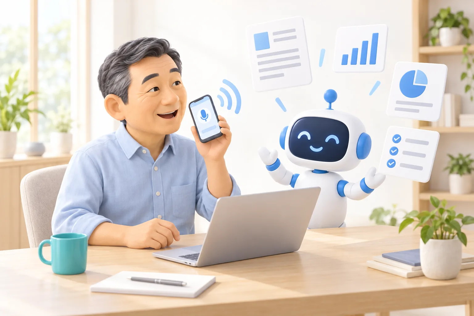 AIに話しかける経営者のイラスト