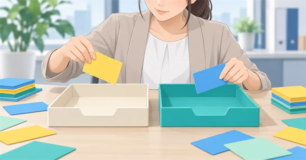 業務カードを「自社で行う」と「外部に任せる」に仕分けする手元