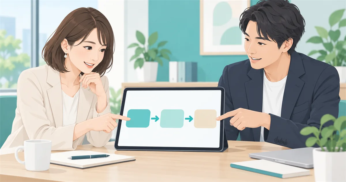 制作会社の担当者と、公開後の運用の流れを確認する打ち合わせの様子